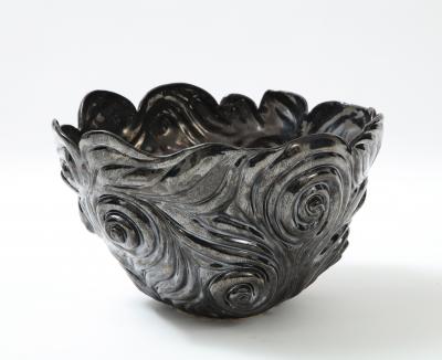 R A Pesce wheel thrown hand carved biomorphic vessel Signed