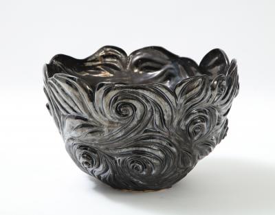 R A Pesce wheel thrown hand carved biomorphic vessel Signed