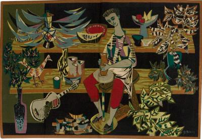 R Debir Extremely Fine Mid Century French Tapestry design and Signed by R Debir