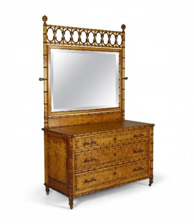 R J Horner Aesthetic Movement Faux Bamboo Birdseye Maple Dresser with Mirror
