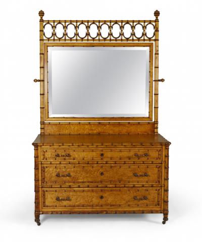 R J Horner Aesthetic Movement Faux Bamboo Birdseye Maple Dresser with Mirror