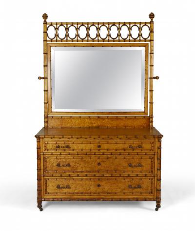 R J Horner Aesthetic Movement Faux Bamboo Birdseye Maple Dresser with Mirror