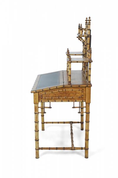 R J Horner Aesthetic Movement Faux Bamboo Birdseye Maple Writing Desk