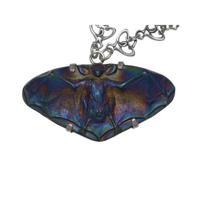 R Lalique Iridescent Bat with Silver Art Nouveau Chain