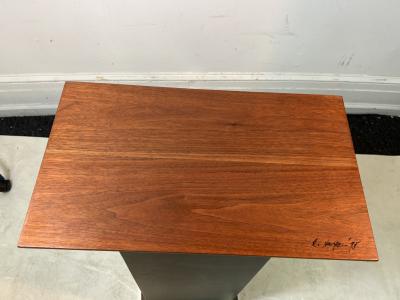 R Naye SIGNED ARTISAN WOOD PLATTER WITH BREAD CHEESE ONIONS PEPPERS AND KNIFE SCULPTURE