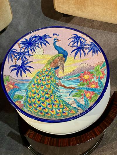 R Rizzi Longwy Ceramic Cloisonne Charger Artist Signed French Art Deco