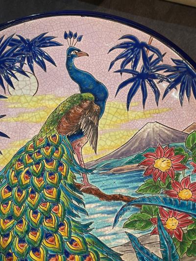 R Rizzi Longwy Ceramic Cloisonne Charger Artist Signed French Art Deco