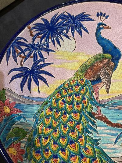 R Rizzi Longwy Ceramic Cloisonne Charger Artist Signed French Art Deco