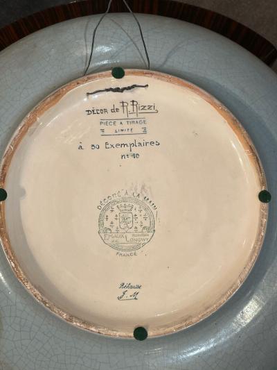 R Rizzi Longwy Ceramic Cloisonne Charger Artist Signed French Art Deco