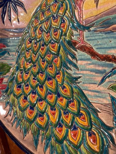 R Rizzi Longwy Ceramic Cloisonne Charger Artist Signed French Art Deco