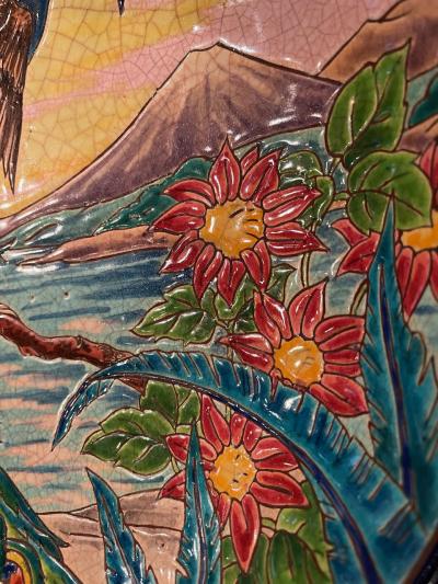 R Rizzi Longwy Ceramic Cloisonne Charger Artist Signed French Art Deco