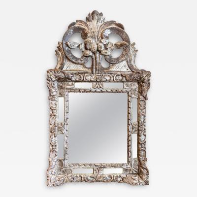 R gence 18th Century French Silver Parcel Gilt Mirror with Floral Carved Crest