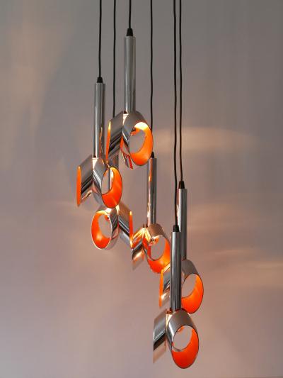 RAAK Exceptional Mid Century Modern Six Armed Tulip Chandelier or Pendant Lamp 1970s