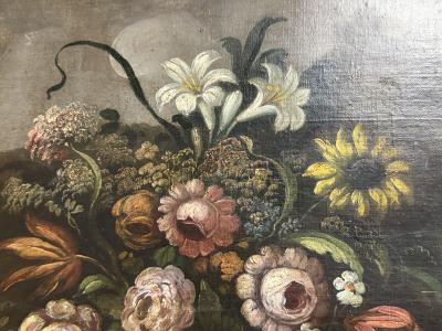 RACHEL RUYSCH 19TH CENTURY FLOWERS BUTTERFLY DARK LANDSCAPE CASTLE IN DISTANCE ORIGINAL FRAME