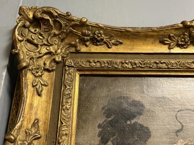 RACHEL RUYSCH 19TH CENTURY FLOWERS BUTTERFLY DARK LANDSCAPE CASTLE IN DISTANCE ORIGINAL FRAME