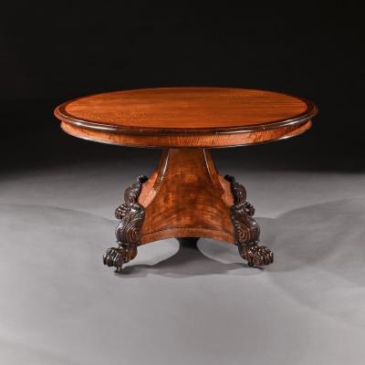 RARE 19TH CENTURY PETERS OF GENOA SATINWOOD ROSEWOOD CENTRE TABLE