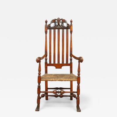RARE AND IMPORTANT WILLIAM AND MARY BANISTER BACK ARMCHAIR