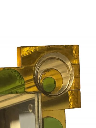 RARE ART DECO YELLOW GREEN MIRROR CIRCLES DESIGN FRAME RECTANGULAR MIRROR