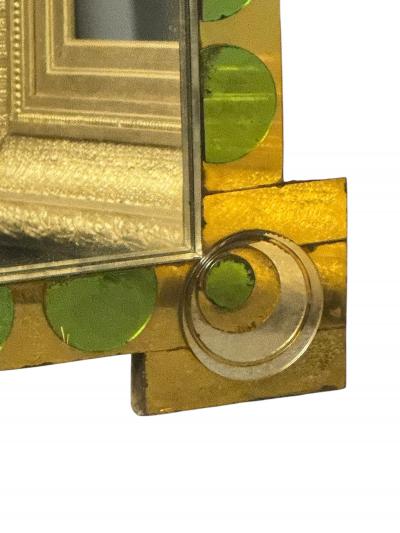 RARE ART DECO YELLOW GREEN MIRROR CIRCLES DESIGN FRAME RECTANGULAR MIRROR