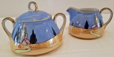 RARE Art Deco Noritake Lusterware Creamer and Sugar Bowl