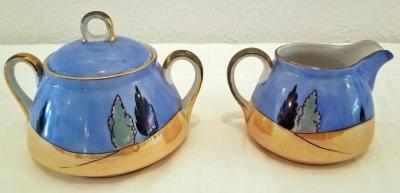 RARE Art Deco Noritake Lusterware Creamer and Sugar Bowl