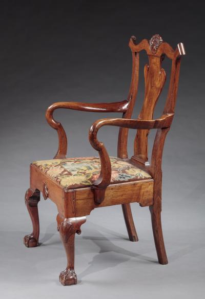 RARE CHIPPENDALE GOOSENECK ARMCHAIR