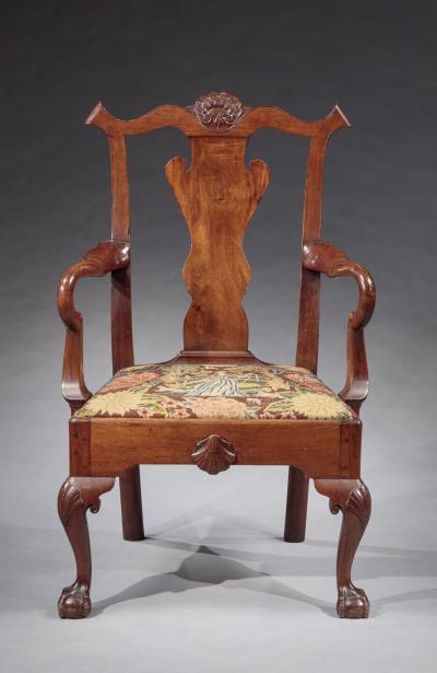 RARE CHIPPENDALE GOOSENECK ARMCHAIR