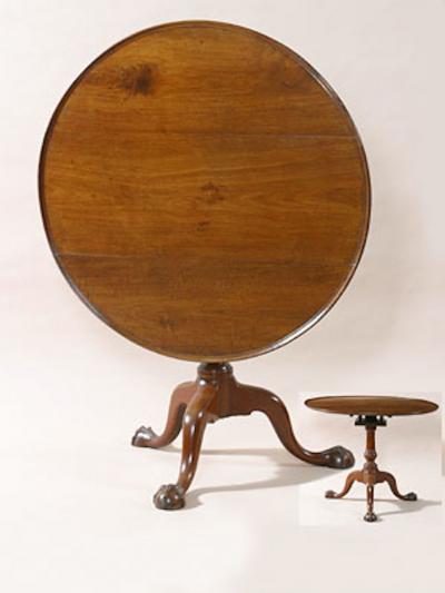 RARE CLAW AND BALL FOOT FLATTENED BALL STEM CHIPPENDALE TRIPOD TABLE