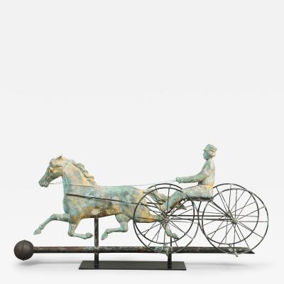 RARE DOUBLE WHEELED HORSE AND SULKY WEATHERVANE