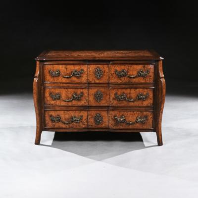 RARE EARLY 18TH CENTURY LOUIS XV PROVINCIAL BURR ELM MAZARIN COMMODE