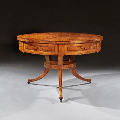 RARE EARLY 19TH CENTURY SCANDINAVIAN BURR ROOT MAPLE DRUM TABLE