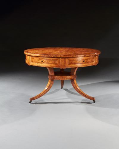 RARE EARLY 19TH CENTURY SCANDINAVIAN BURR ROOT MAPLE DRUM TABLE