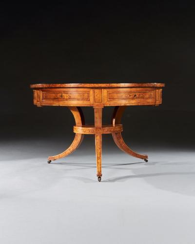 RARE EARLY 19TH CENTURY SCANDINAVIAN BURR ROOT MAPLE DRUM TABLE