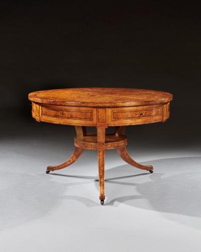 RARE EARLY 19TH CENTURY SCANDINAVIAN BURR ROOT MAPLE DRUM TABLE