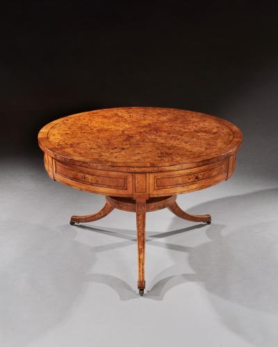 RARE EARLY 19TH CENTURY SCANDINAVIAN BURR ROOT MAPLE DRUM TABLE
