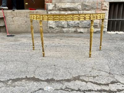 RARE GILTWOOD ADAM PERIOD DEMI LUNE CONSOLE TABLE WITH SIENNA MARBLE TOP