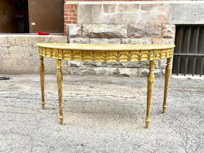 RARE GILTWOOD ADAM PERIOD DEMI LUNE CONSOLE TABLE WITH SIENNA MARBLE TOP