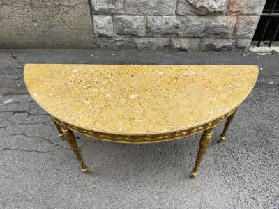 RARE GILTWOOD ADAM PERIOD DEMI LUNE CONSOLE TABLE WITH SIENNA MARBLE TOP