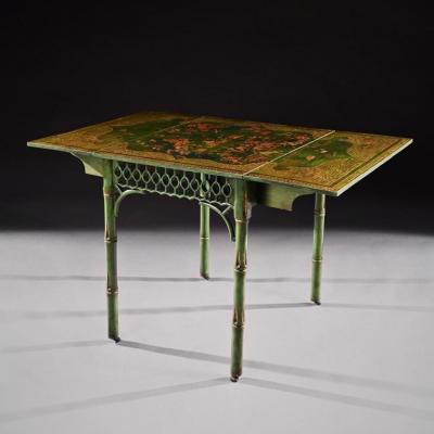 RARE GREEN JAPANNED PEMBROKE TABLE