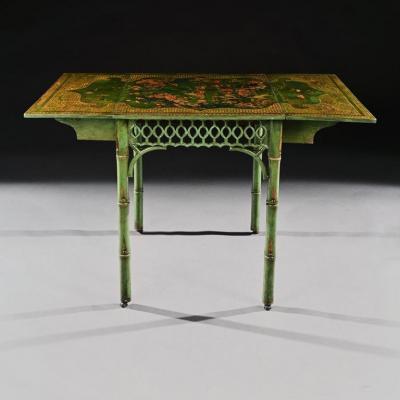RARE GREEN JAPANNED PEMBROKE TABLE