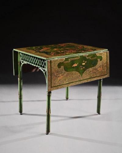 RARE GREEN JAPANNED PEMBROKE TABLE