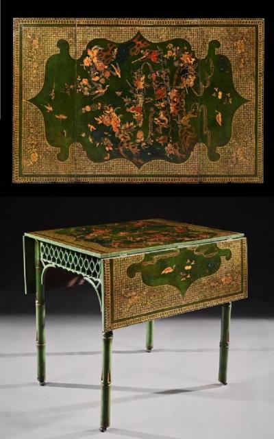 RARE GREEN JAPANNED PEMBROKE TABLE