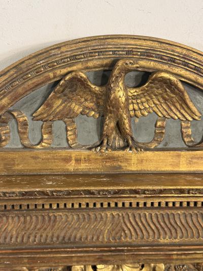 RARE GUSTAVIAN CARVED GILT WOOD EAGLE CREST CORINTHIAN COLUMN MIRROR