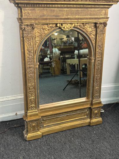 RARE GUSTAVIAN CARVED GILT WOOD EAGLE CREST CORINTHIAN COLUMN MIRROR