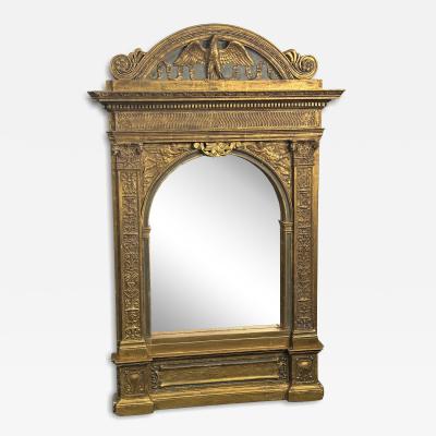 RARE GUSTAVIAN CARVED GILT WOOD EAGLE CREST CORINTHIAN COLUMN MIRROR