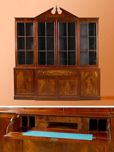 RARE HEPPLEWHITE BREAKFRONT BOOKCASE
