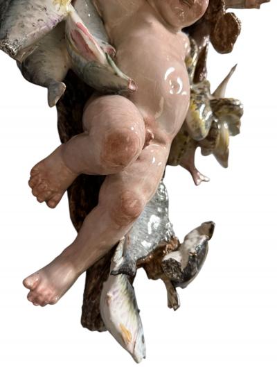 RARE ITALIAN CERAMIC PAIR OF CHERUB ANGEL SEALIFE BIRDS WALL SHELF SCONCES