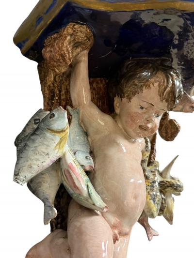 RARE ITALIAN CERAMIC PAIR OF CHERUB ANGEL SEALIFE BIRDS WALL SHELF SCONCES