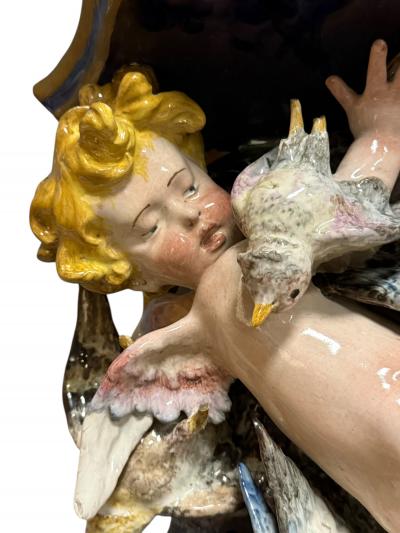 RARE ITALIAN CERAMIC PAIR OF CHERUB ANGEL SEALIFE BIRDS WALL SHELF SCONCES