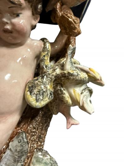 RARE ITALIAN CERAMIC PAIR OF CHERUB ANGEL SEALIFE BIRDS WALL SHELF SCONCES